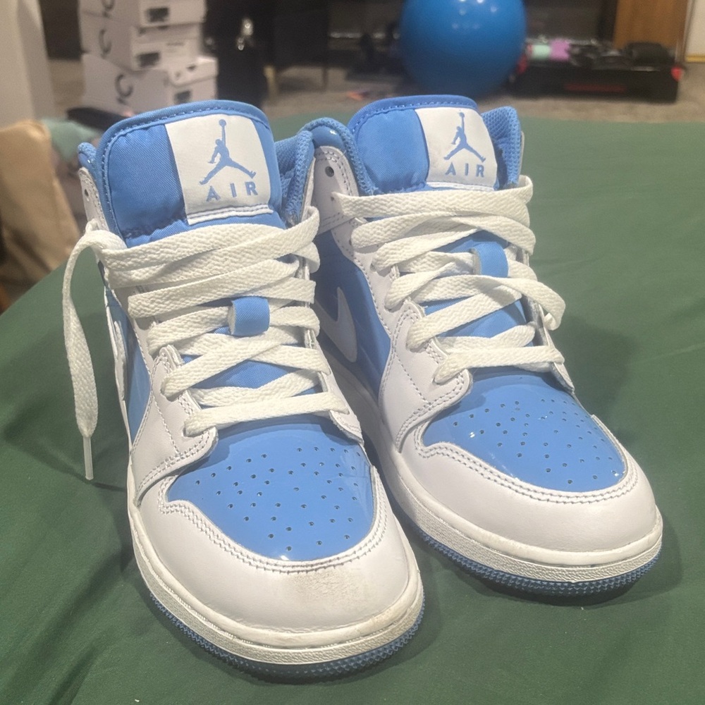 Nike Kids White and Light Blue High-Top Sneakers worn once